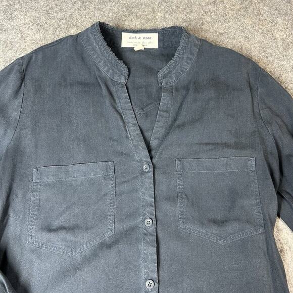 Anthropologie Cloth & Stone Button Up Shirt Medium Oversized Frayed Trim Blue - Picture 5 of 9